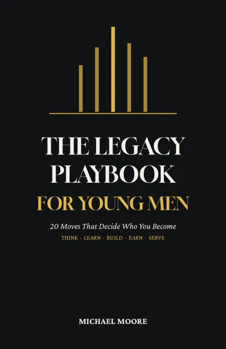 The Legacy Playbook for Young Men — book cover: gold pillars on a dark background