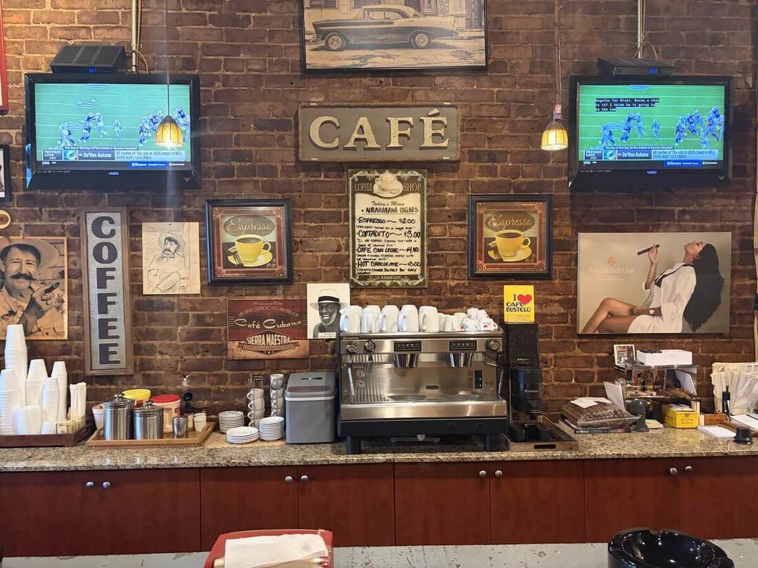 The espresso bar at Nicahabana Cigars, serving fine Cuban coffee