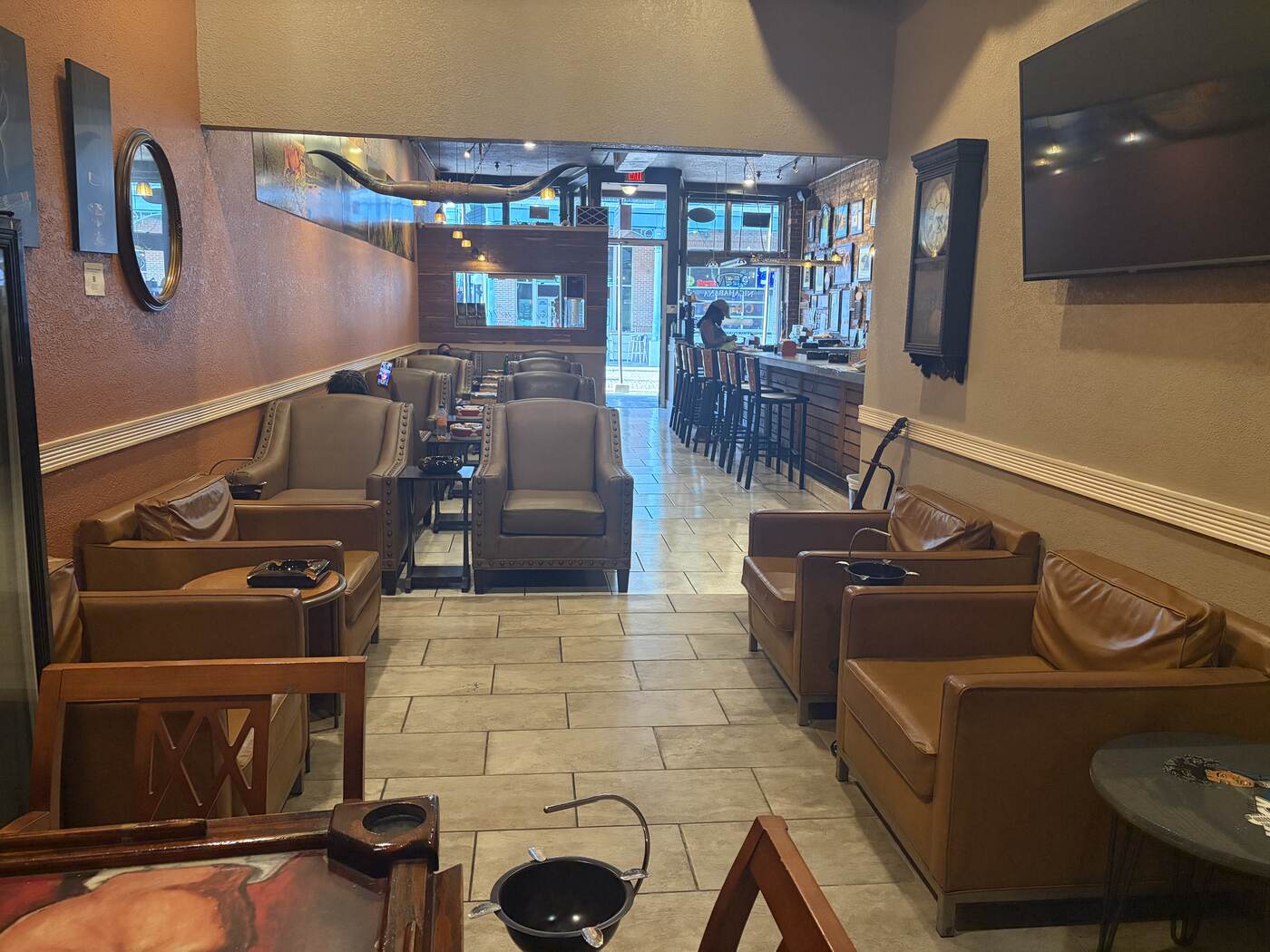 Inside the Nicahabana Cigars lounge, Ybor City, leather seating and the bar